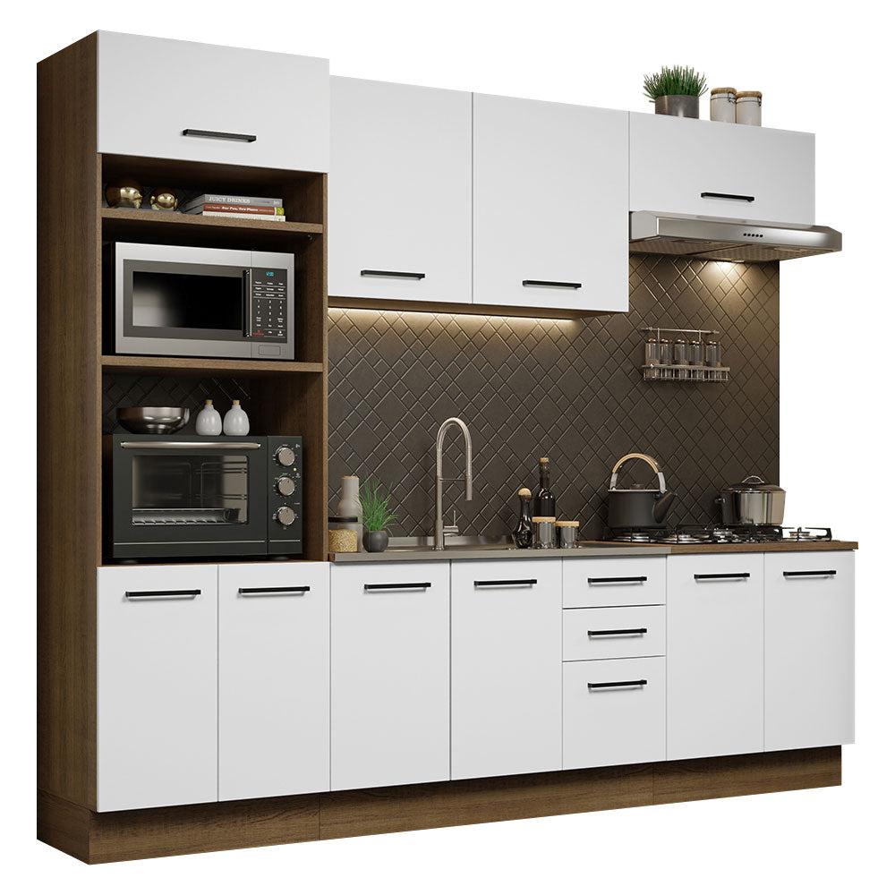 Combo completo de Cocina 270 cm 10 Puertas 3 Cajones Sin Mesada Marrón/Blanco Agata Madesa