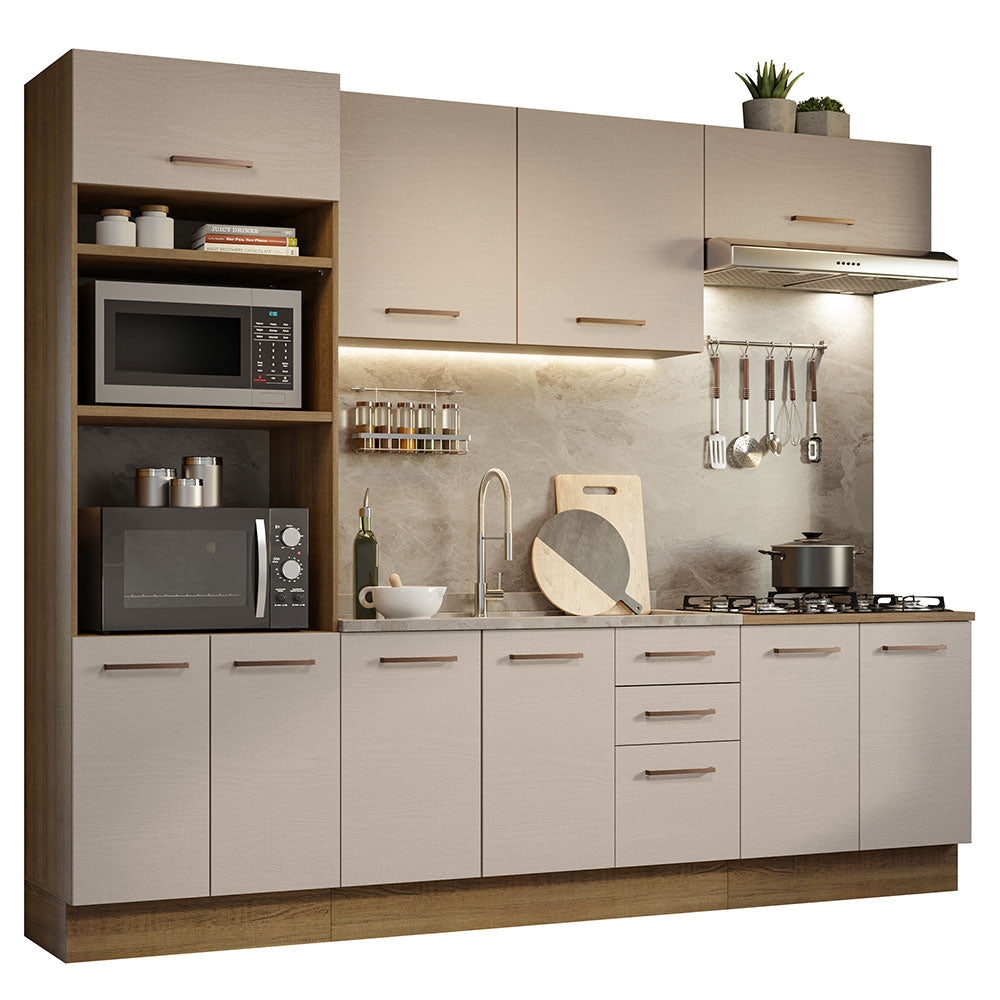 Combo completo de Cocina 270 cm 10 Puertas 3 Cajones Sin Mesada Marrón/Crema Agata Madesa