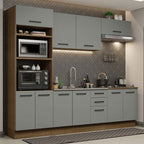 Combo completo de Cocina 270 cm 10 Puertas 3 Cajones Sin Mesada Marrón/Gris Agata Madesa