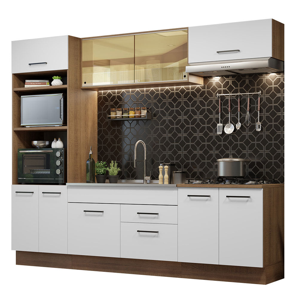 Combo completo de Cocina 270 cm 9 Puertas 2 Cajones Sin Mesada Marrón/Blanco Agata Madesa