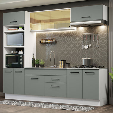 Combo completo de Cocina 270 cm 9 Puertas 2 Cajones Sin Mesada Blanco/Gris Agata Madesa