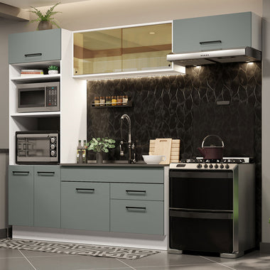 Combo completo de Cocina 270 cm 7 Puertas 2 Cajones Sin Mesada Blanco/Gris Agata Madesa