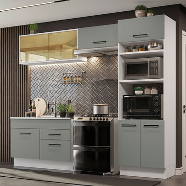 Combo completo de Cocina 270 cm 7 Puertas 2 Cajones Sin Mesada Blanco/Gris Agata Madesa