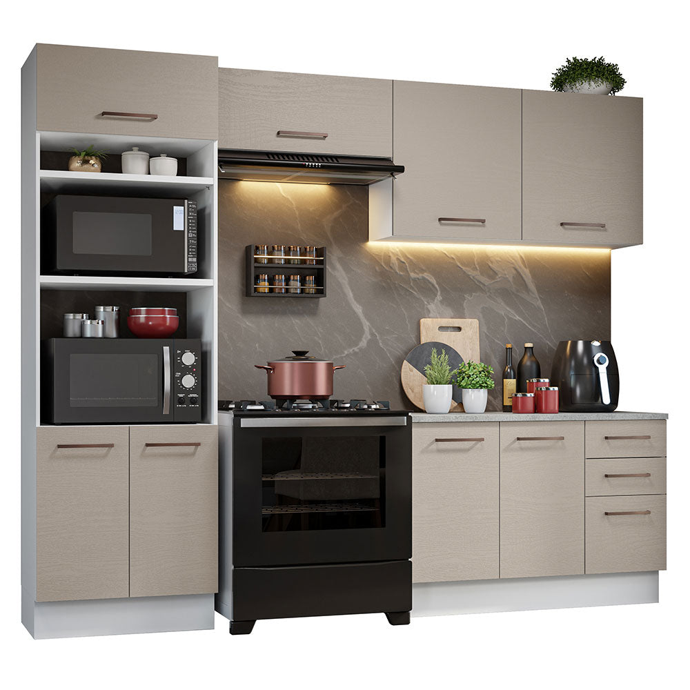 Combo completo de Cocina 270 cm 8 Puertas 3 Cajones Sin Mesada Blanco/Crema Agata Madesa 07