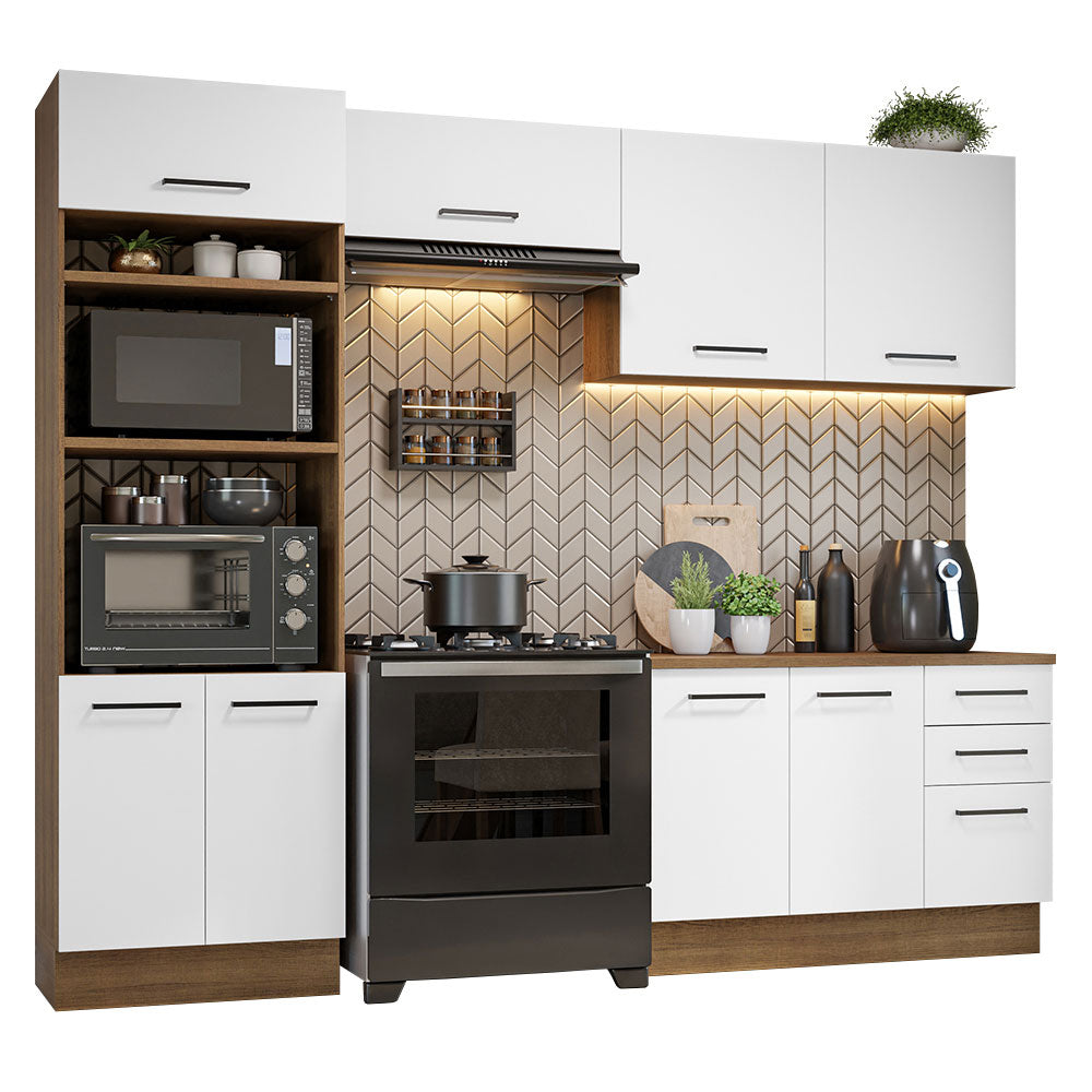 Combo completo de Cocina 270 cm 8 Puertas 3 Cajones Sin Mesada Marrón/Blanco Agata Madesa 07