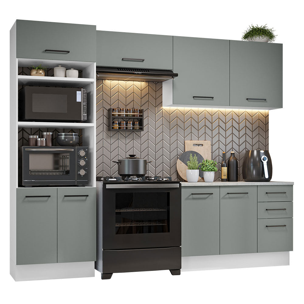 Combo completo de Cocina 270 cm 8 Puertas 3 Cajones Sin Mesada Blanco/Gris Agata Madesa 07