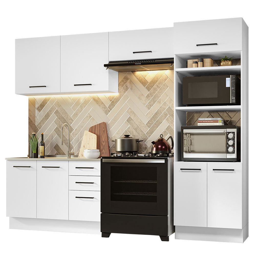 Combo completo de Cocina 270 cm 8 Puertas 3 Cajones Sin Mesada Blanco Agata Madesa 08