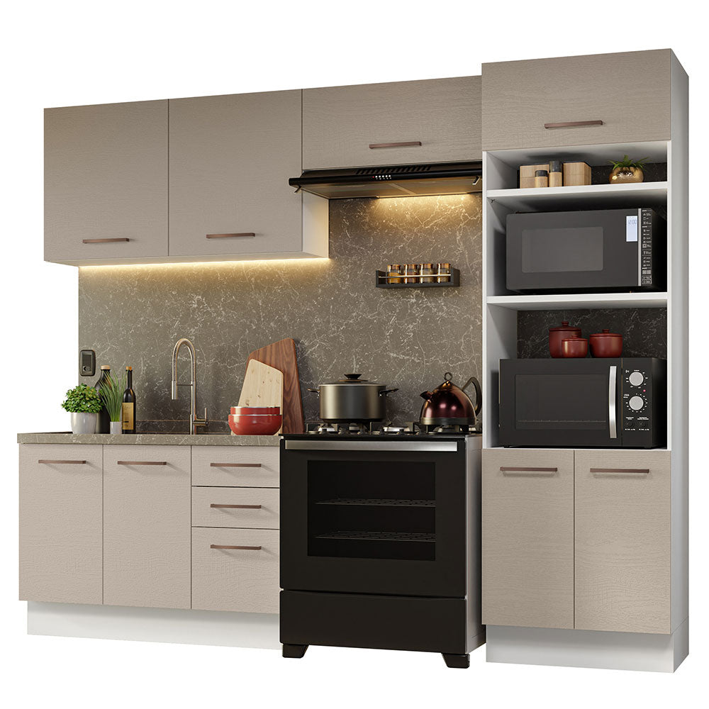 Combo completo de Cocina 270 cm 8 Puertas 3 Cajones Sin Mesada Blanco/Crema Agata Madesa 08