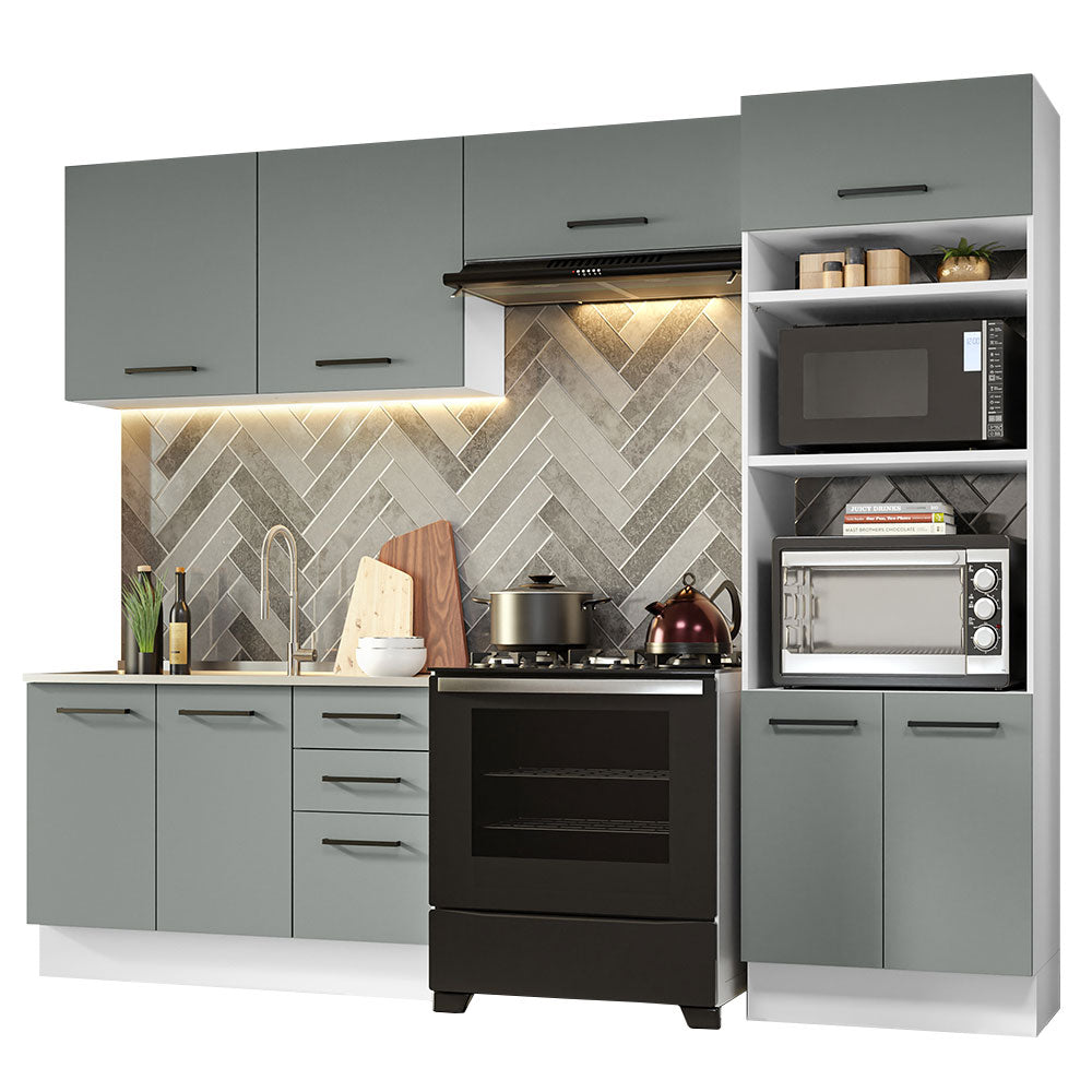 Combo completo de Cocina 270 cm 8 Puertas 3 Cajones Sin Mesada Blanco/Gris Agata Madesa 08