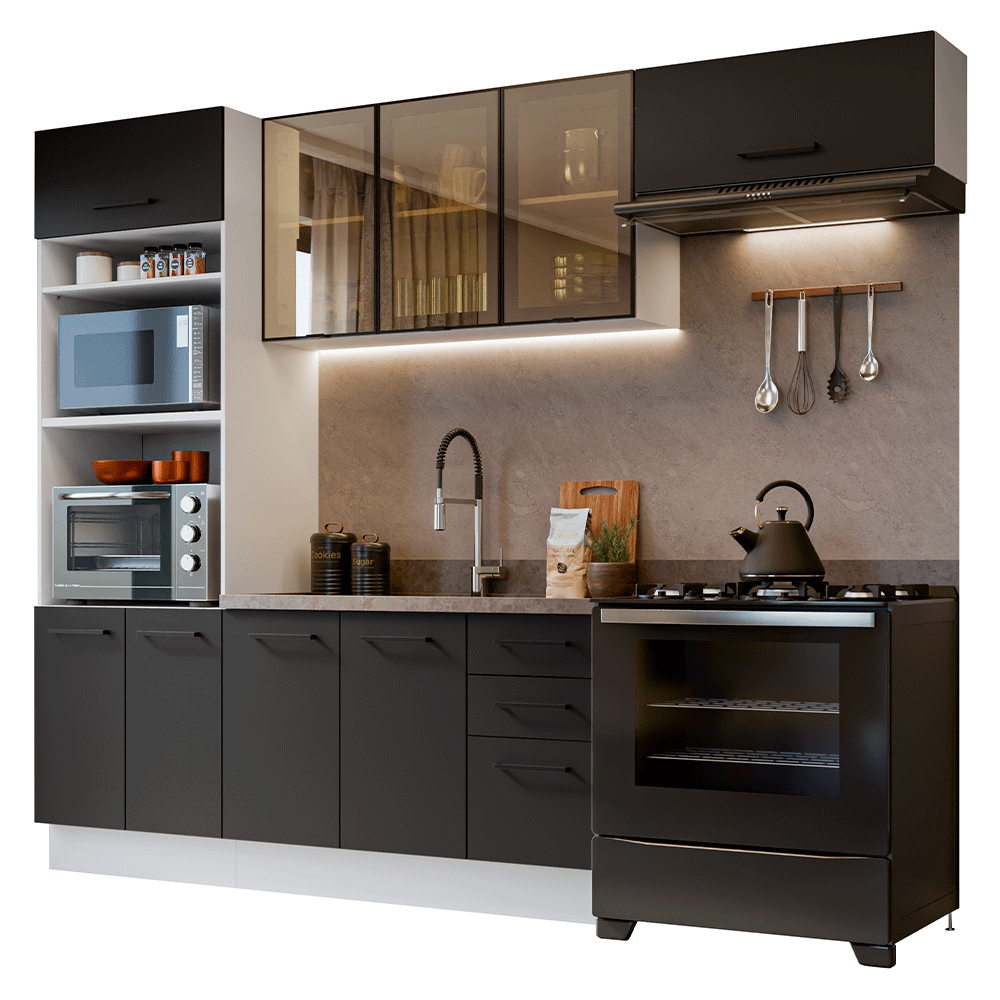 Combo completo de Cocina 270 cm Blanco/Negro Agata Madesa