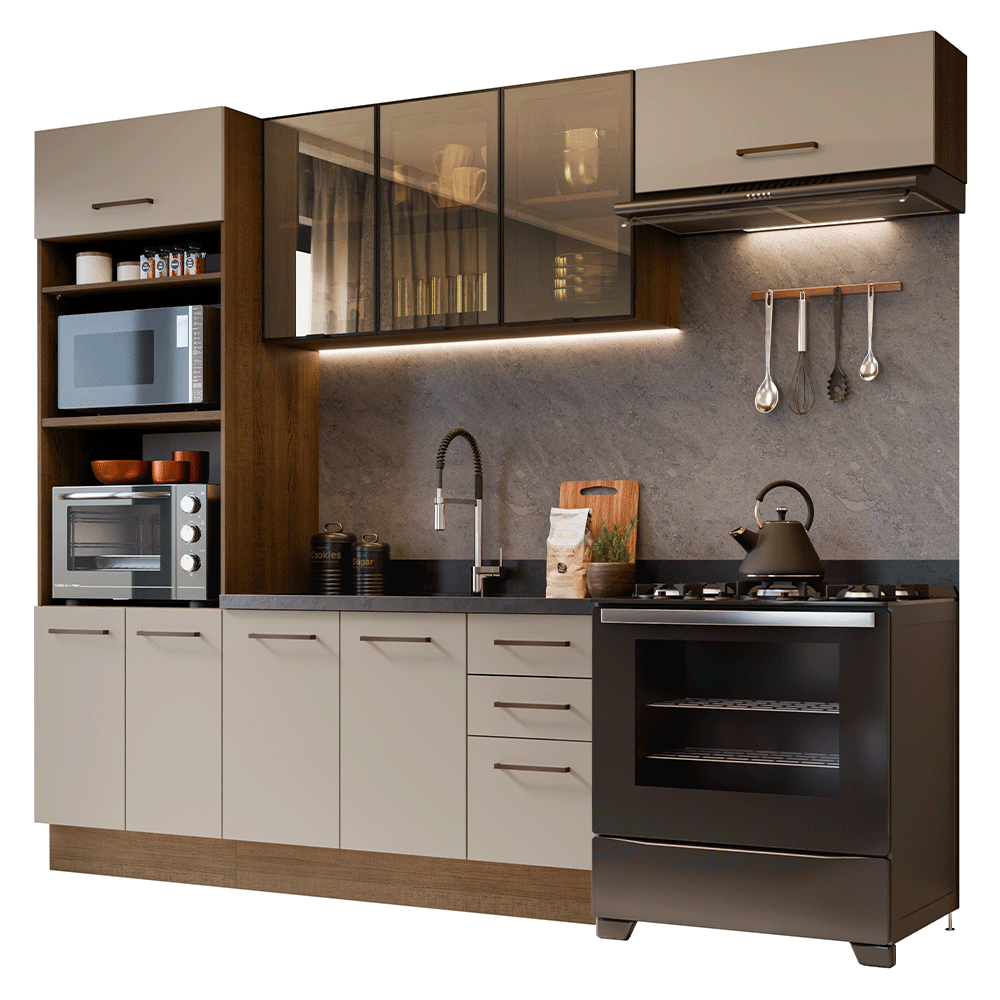 Combo completo de Cocina 270 cm Marrón/Crema Agata Madesa