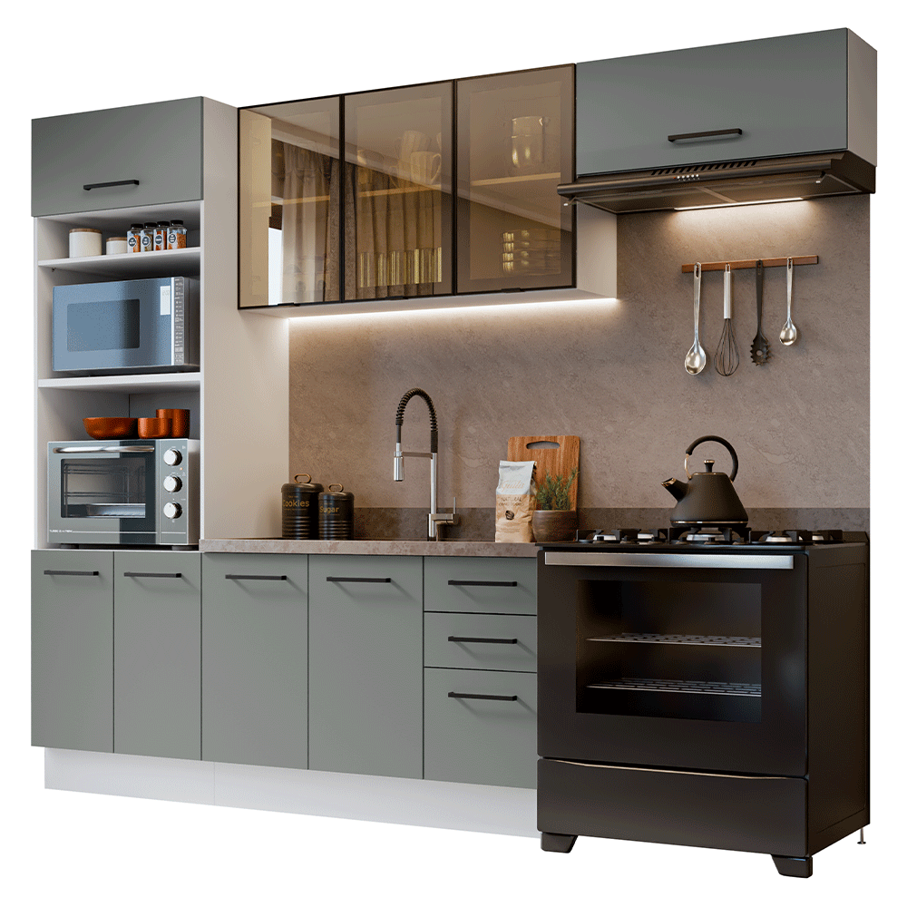 Combo completo de Cocina 270 cm Blanco/Gris Agata Madesa