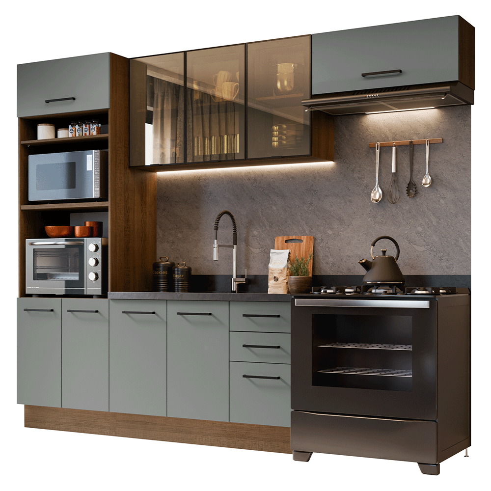 Combo completo de Cocina 270 cm Marrón/Gris Agata Madesa
