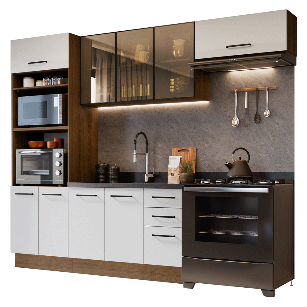 Combo completo de Cocina 270 cm Marrón/Blanco Agata Madesa