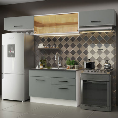 Combo completo de Cocina 280 cm 5 Puertas 2 Cajones Sin Mesada Blanco/Gris Agata Madesa