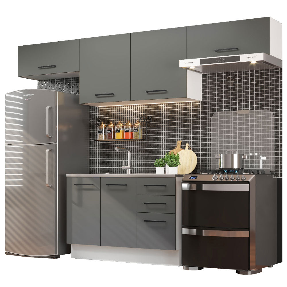Combo completo de Cocina 280 cm 5 Puertas 3 Cajones Sin Mesada Blanco/Gris Agata Madesa
