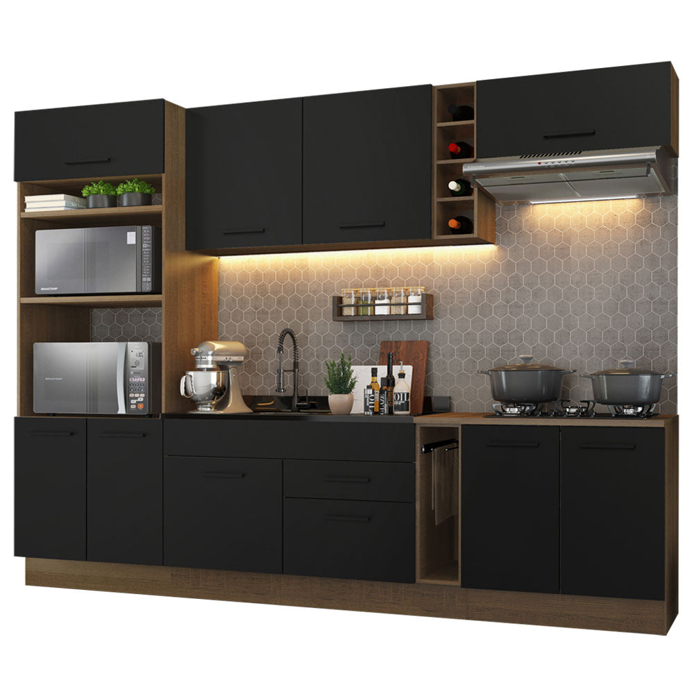 Combo completo de Cocina 290 cm 9 Puertas 2 Cajones Sin Mesada Marrón/Negro Agata Madesa