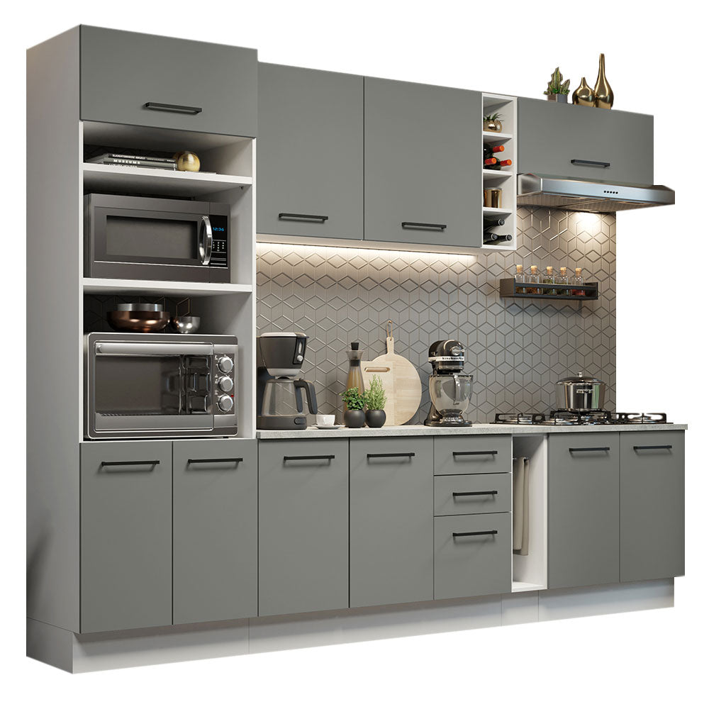 Combo completo de Cocina 290 cm 10 Puertas 3 Cajones Sin Mesada Blanco/Gris Agata Madesa