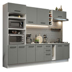 Combo completo de Cocina 290 cm 10 Puertas 3 Cajones Sin Mesada Blanco/Gris Agata Madesa