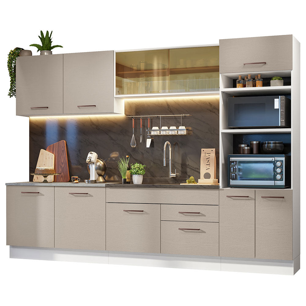 Combo completo de Cocina, 310 cm, Blanco/Crema Agata 01