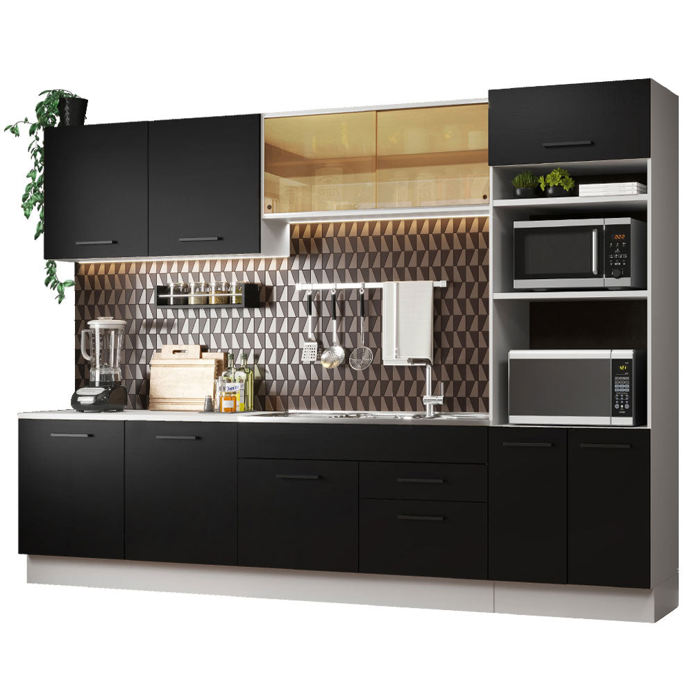 Combo completo de Cocina, 310cm, Blanco/Negro Agata 01