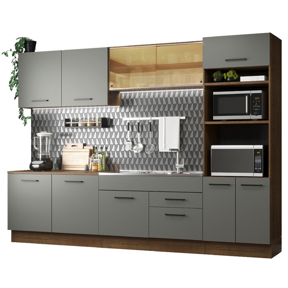 Combo completo de Cocina 310 cm 10 Puertas 2 Cajones Sin Mesada Marrón/Gris Agata Madesa