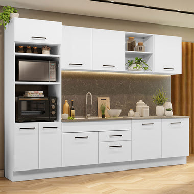 Combo completo de Cocina 310 cm 9 Puertas 2 Cajones Sin Mesada Blanco Agata Madesa