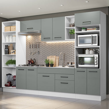 Combo completo de Cocina 330 cm 9 Puertas 2 Cajones Sin Mesada Blanco/Gris Agata Madesa