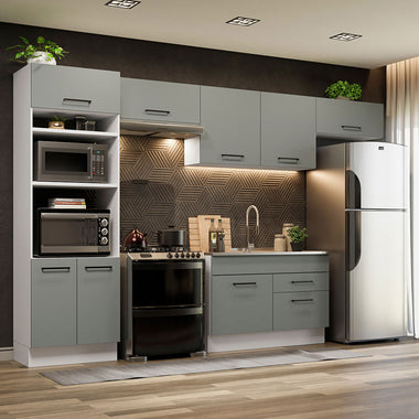 Combo completo de Cocina 350 cm 8 Puertas 2 Cajones Sin Mesada Blanco/Gris Agata Madesa