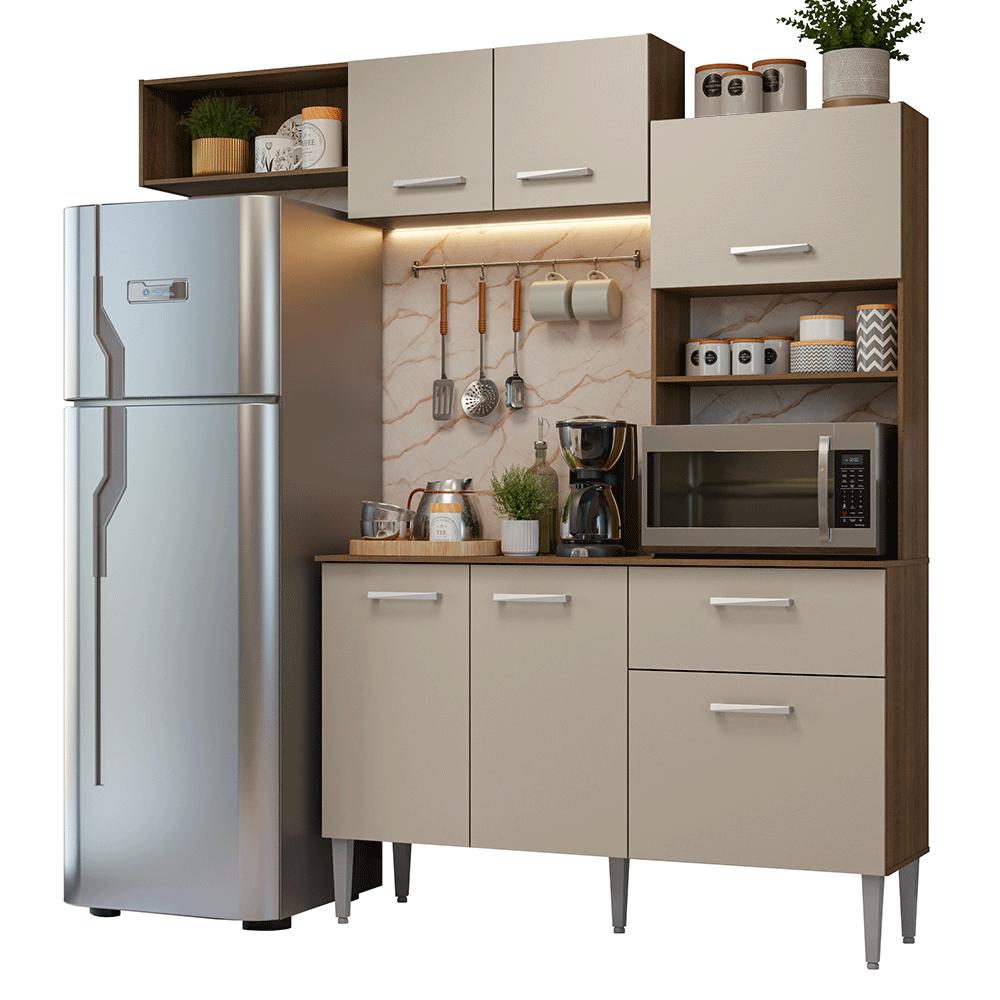 Cocina Compacta 196 cm Aura Marrón/Crema 01