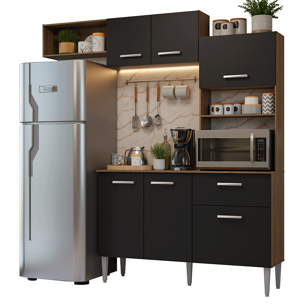 Cocina Compacta 196 cm Aura Marrón/Negro 01