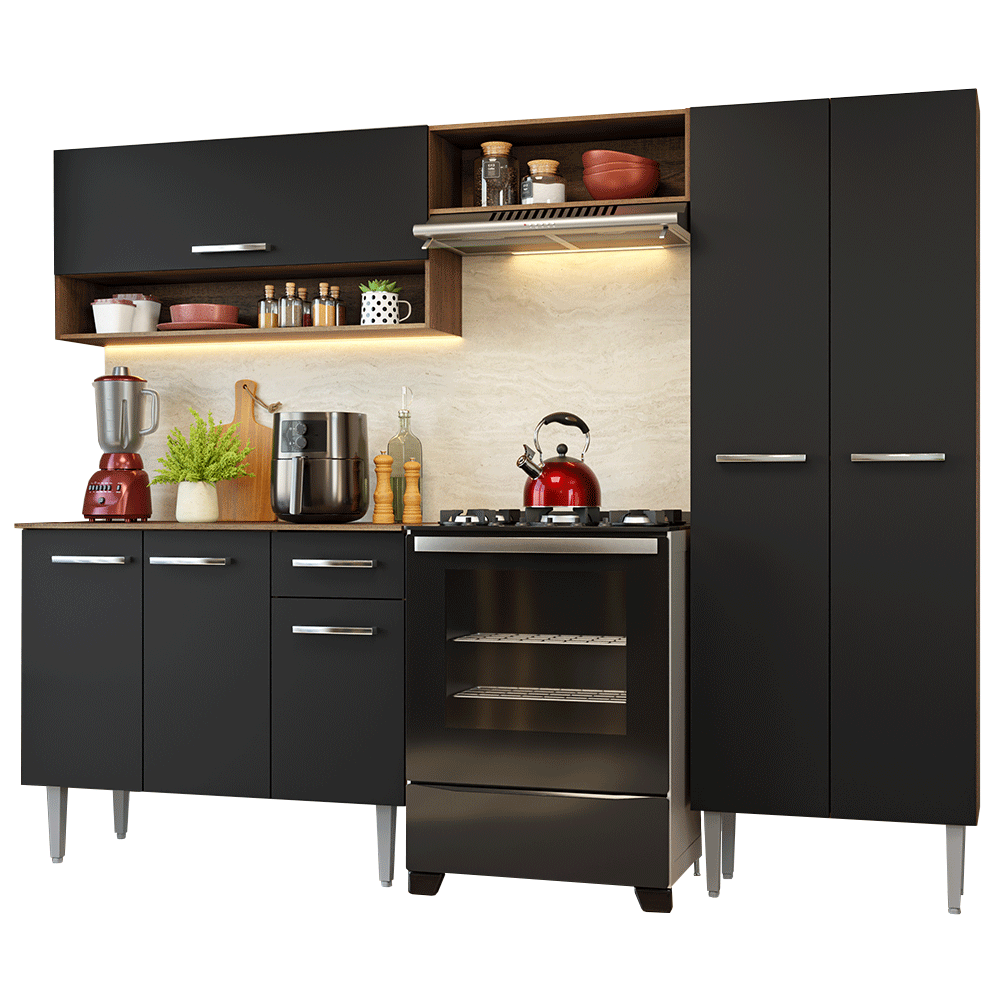 Combo completo de Cocina 220 cm Marrón/Negro Deli Madesa 01