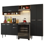 Combo Completo de Cocina 220 cm 6 Puertas 1 Cajón Marrón/Negro Deli Madesa