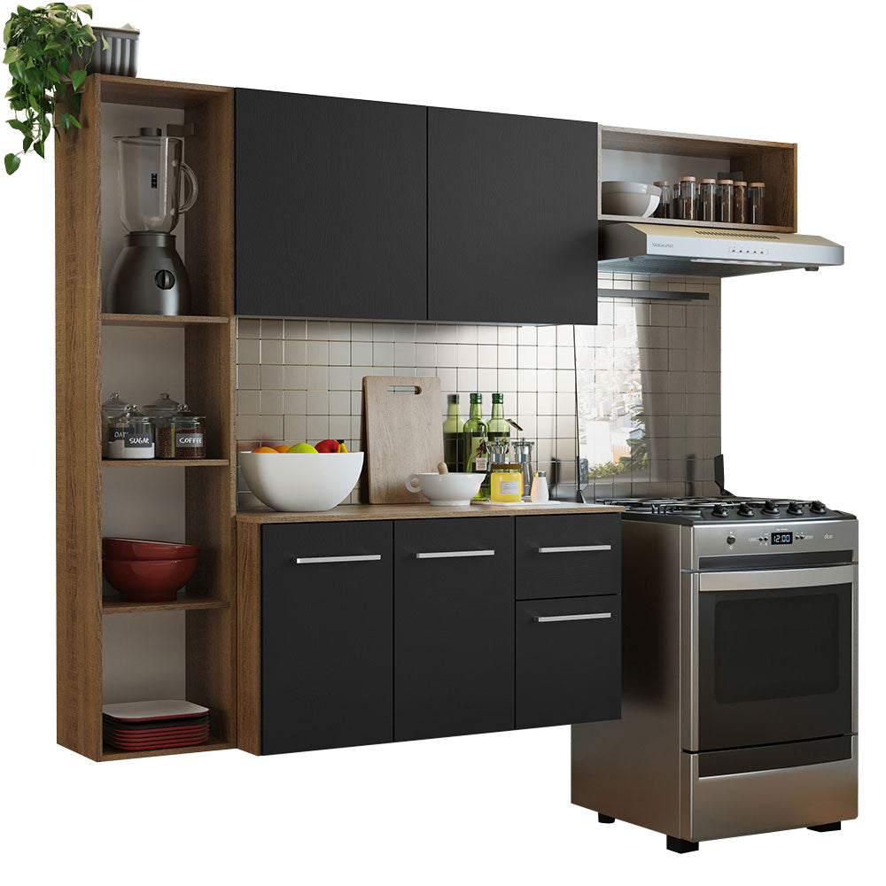 Cocina Compacta 180 cm 5 Puertas 1 Cajón Marrón/Negro Easy Madesa