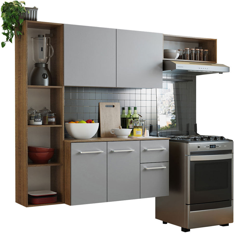 Cocina Compacta 180 cm 5 Puertas 1 Cajón Marrón/Gris Easy Madesa