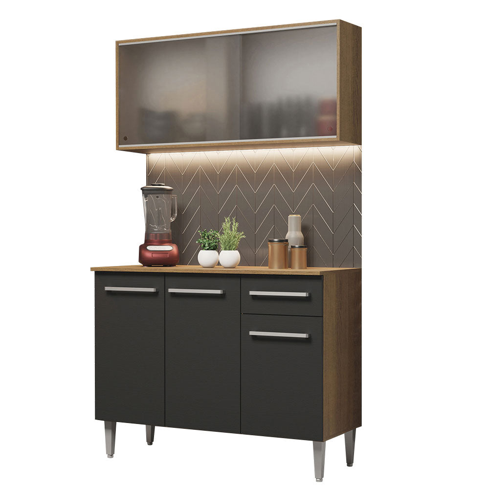 Combo de Cocina Emilly 105cm Con Alacena Marrón/Negro Madesa 01