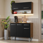 Cocina Compacta 105 cm 5 Puertas 1 Cajón Marrón/Negro Emilly Madesa