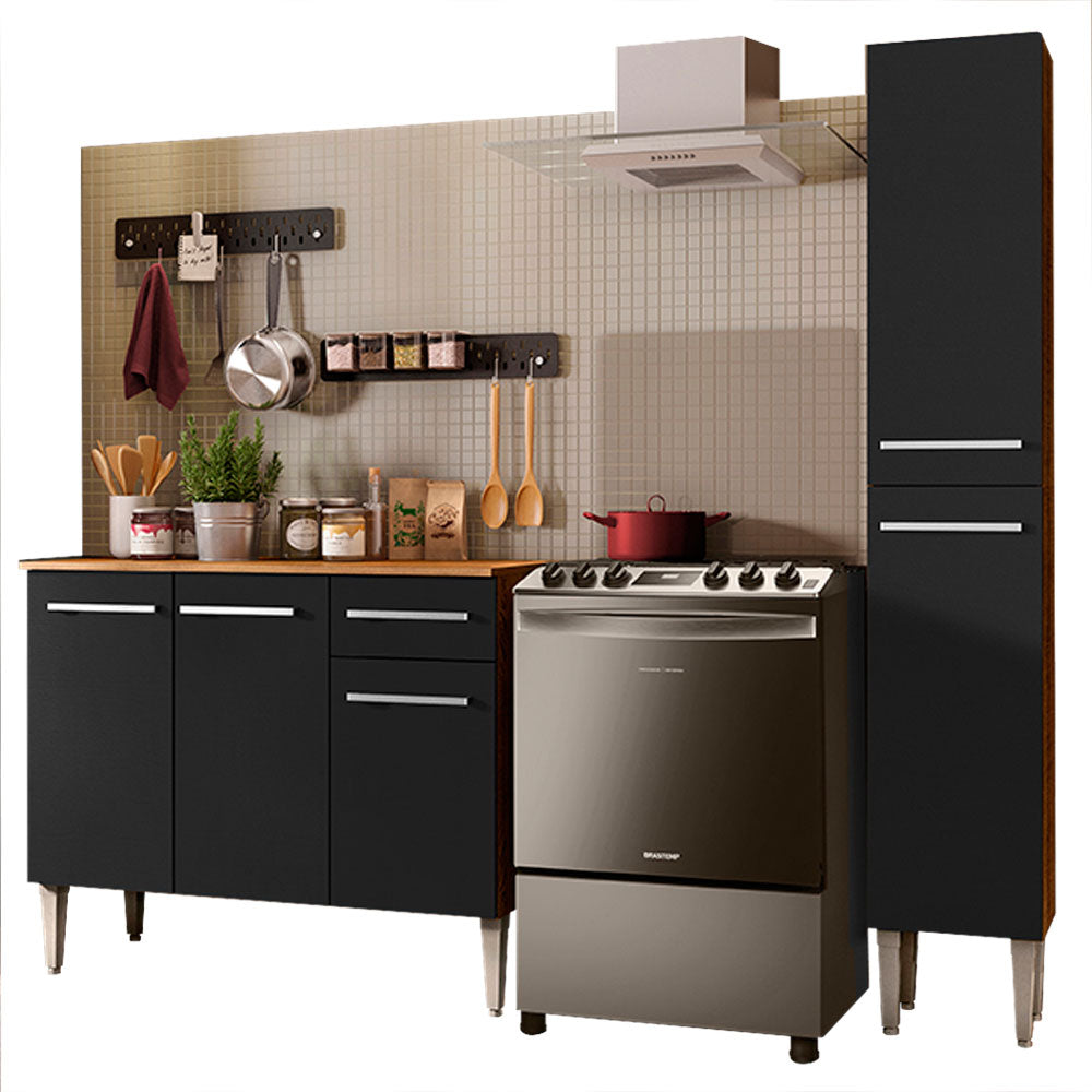 Combo de Cocina 137cm Marrón/Negro Emilly Silver Madesa 01