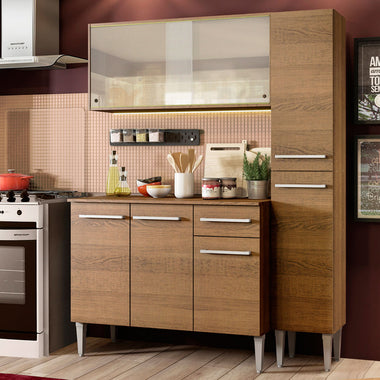 Cocina Compacta 137 cm 7 Puertas 1 Cajón Marrón Emilly Madesa