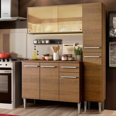 Cocina Compacta 137 cm 7 Puertas 1 Cajón Marrón Emilly Madesa