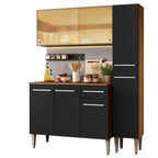 Cocina Compacta 137 cm 7 Puertas 1 Cajón Marrón/Negro Emilly Madesa