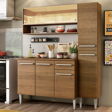 Cocina Compacta 137 cm 7 Puertas 1 Cajón Marrón Emilly Madesa