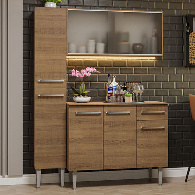 Cocina Compacta 137 cm 7 Puertas 1 Cajón Marrón Emilly Madesa