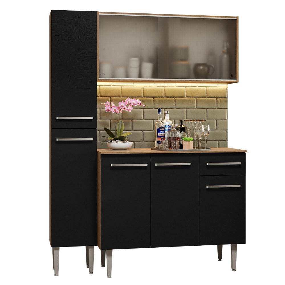 Combo completo de Cocina 137cm Marrón/Negro Emilly 05