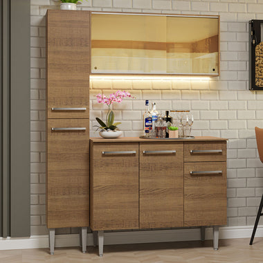 Cocina Compacta 137 cm 7 Puertas 1 Cajón Marrón Emilly Madesa