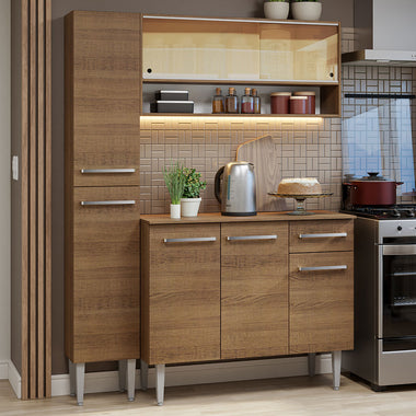 Cocina Compacta 137 cm 7 Puertas 1 Cajón Marrón Emilly Madesa