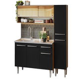 Combo completo de Cocina 137 cm con Bacha de acero, Marrón/Negro, Emilly 10