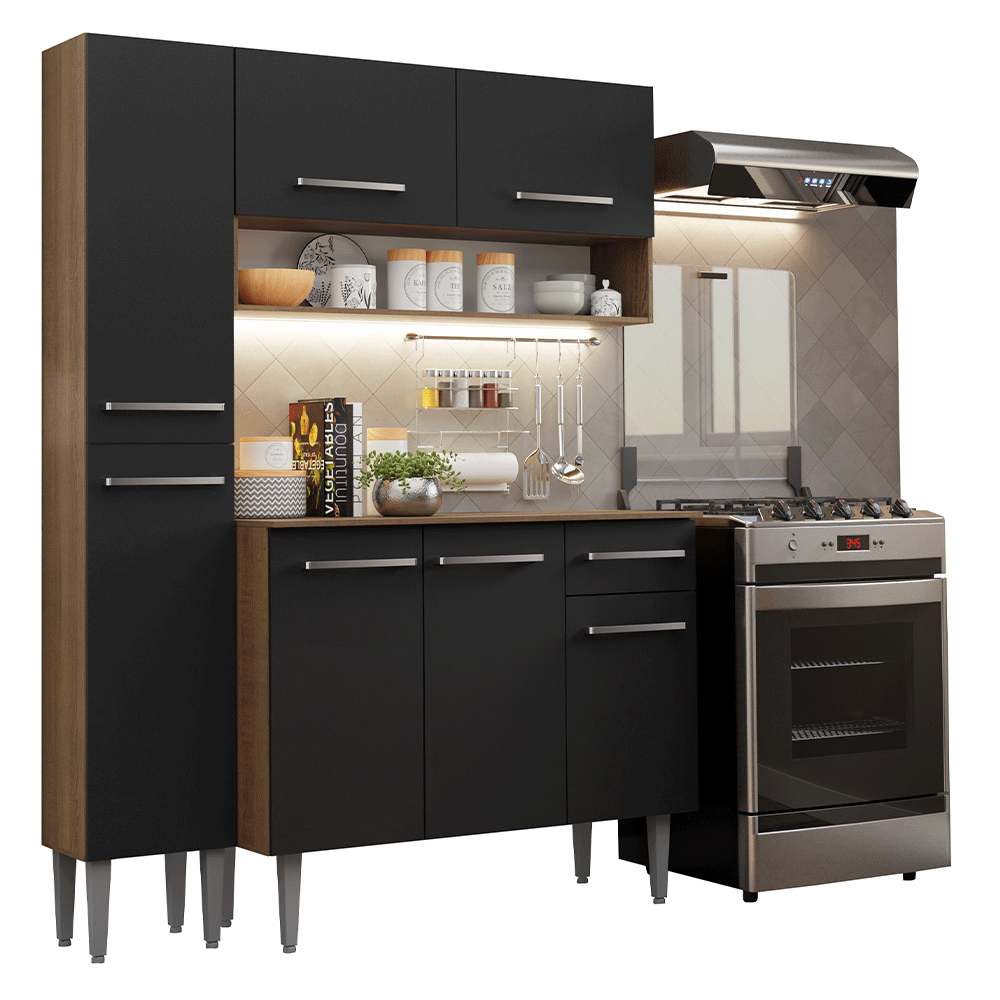 Cocina Compacta 137 cm Emilly Marrón/Negro 011