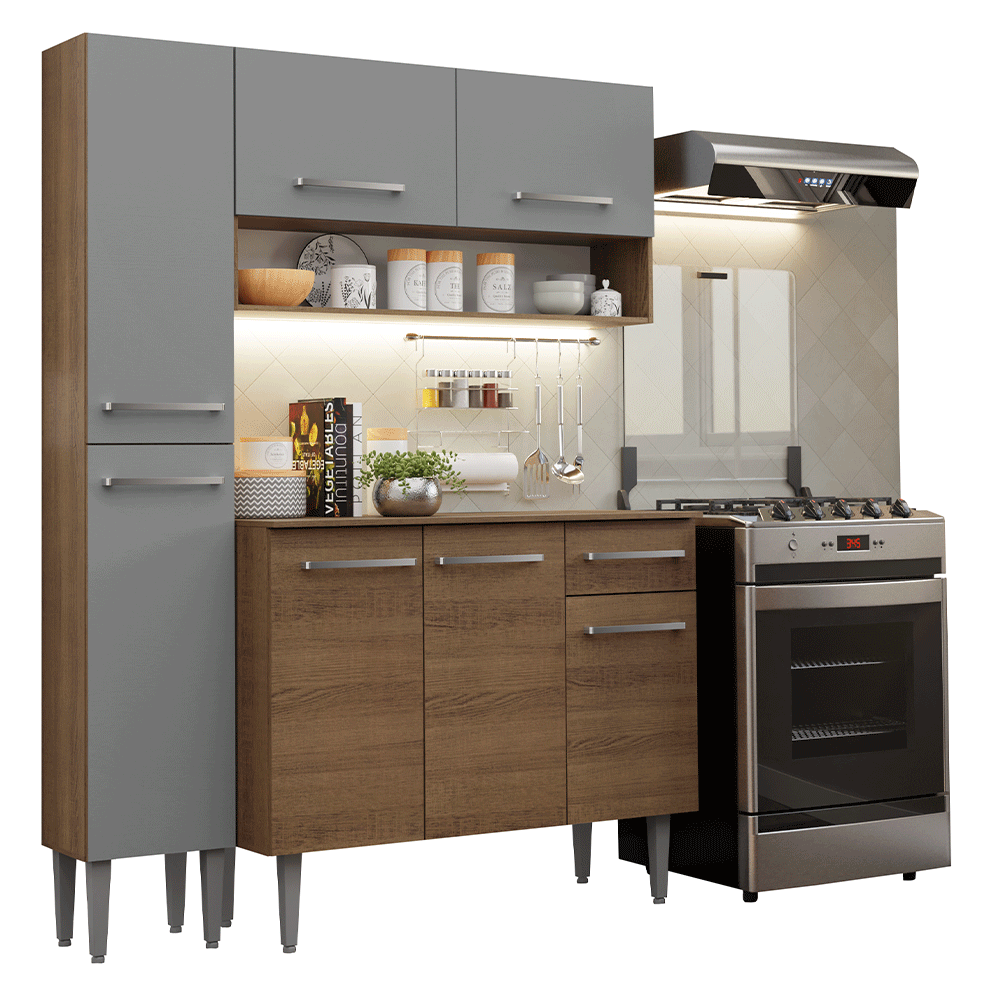 Cocina Compacta 137 cm Emilly Marrón/Gris 011