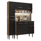 Cocina Compacta 137 cm 7 Puertas 1 Cajón Marrón/Negro Emilly Madesa
